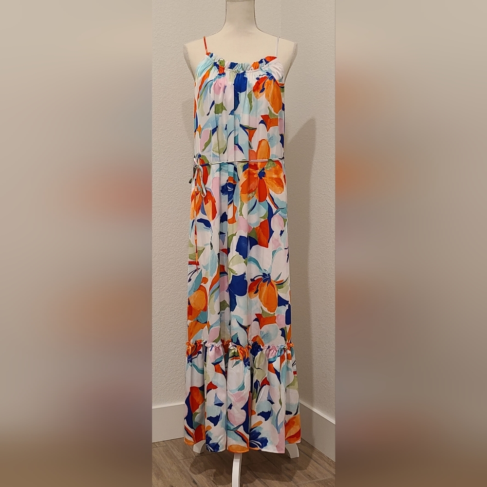 Nicole Miller Satin Floral Maxi Dress